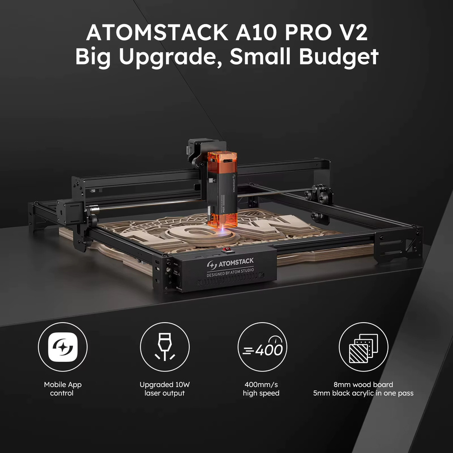 Atomstack A10 Pro V2 Lasergravurmaschine mit Hochpräzisions-Gravur und Laserschneider für Acryl und Holz mit APP-Steuerung und Sicherheitsschutzsystem, Arbeitsbereich: B: 41 cm, T: 38 cm - Bild 2