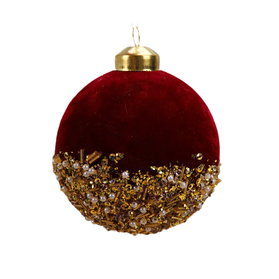Rote Weihnachtskugeln mit Glitzer-Pailletten und Samt-Dekoration für deinen Weihnachtsbaum, Durchmesser: 7,6 cm - Bild 4