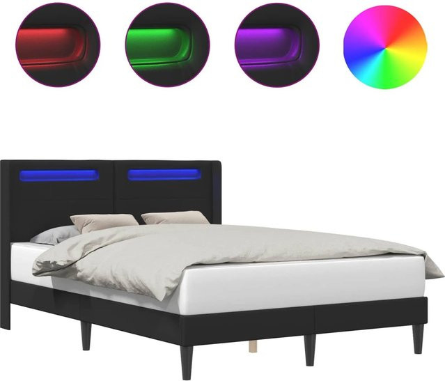 vidaXL Bettrahmen mit LED-Lichtleisten und USB-Ladeport in Schwarz aus Kunstleder, B/T: 140 x 200 cm - Bild 1