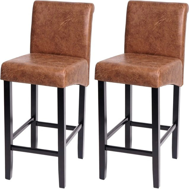 PROREGAL 2er-Set Barhocker im Retro-Look mit Lehne, gepolstert aus Wildlederimitat und Stoff, Farben: Grau/Braun, Sitzhöhe: 75 cm - Bild 1