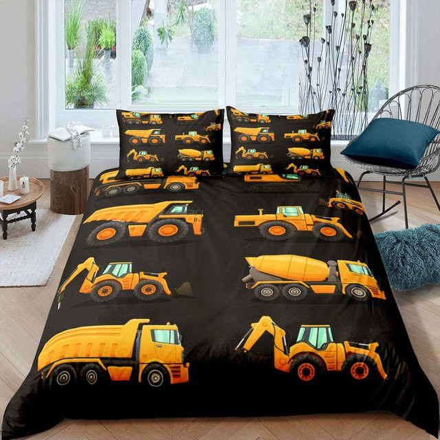 Bettbezug-Set mit Bagger und Baustellenfahrzeugen von Binchi Outdoor Product aus Mikrofaser, 3-teiliges Bettwäscheset für Jungen und Teenager, Farbe: Schwarz, B/H: 155 x 215 cm - Bild 1