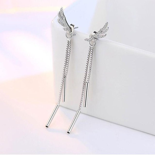 Ohrringe 925 Silber, Engelsflügel Feder, Zirkonia, Damen - Bild 1