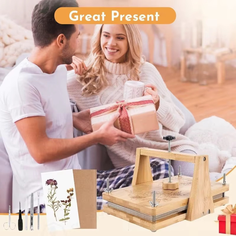 Handgefertigtes Holz-Blumenpresse-Set in Braun mit abnehmbarem Design zum Trocknen von Pflanzen für DIY-Handwerksarbeiten - Bild 2