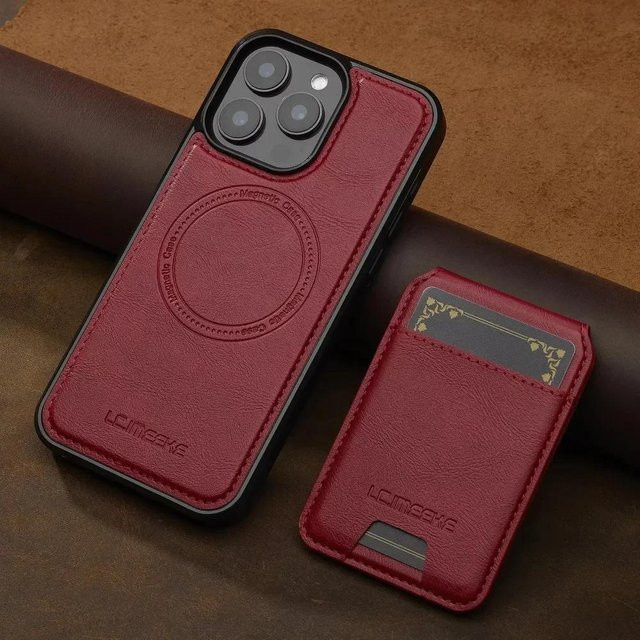 Yiran MagSafe Magnetische Geldbörse und Kartenhalter mit abnehmbarer Handyhülle für iPhone, Farbe: Rot - Bild 1