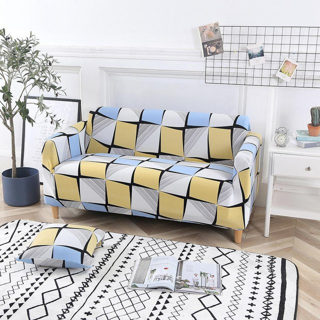 Elastischer Sofabezug für 1-Sitzer mit Grafikprint in Beige, rutschfest und waschbar - Bild 1