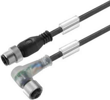Weidmüller Sensor-Aktor-Steckverbinder M12 konfektioniert, Stecker gerade und Buchse gewinkelt, 4 Pol, schwarz, Kabellänge: 1,50 m - Bild 1