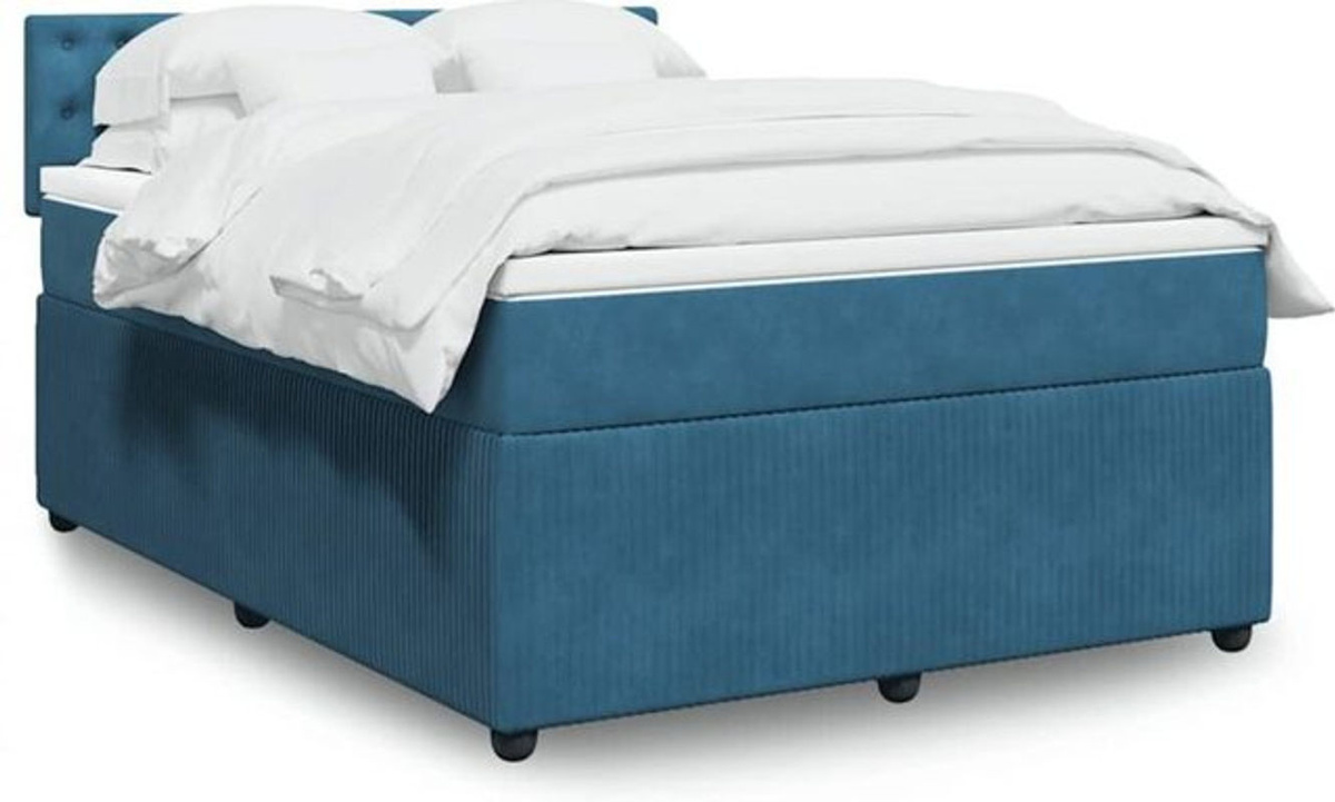 Vidaxl Boxspringbett mit Matratze aus Samt in Blau, B/T/H: 140 x 200 cm - Bild 1