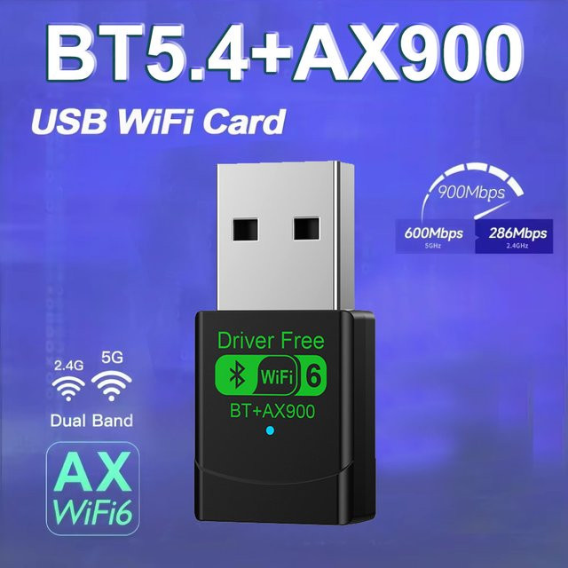 kebidumei 2-in-1 WiFi 6 AX900 USB-Adapter mit Bluetooth 5.4, Dualband 2,4 GHz und 5 GHz WLAN-Empfänger für PC, Schwarz - Bild 1
