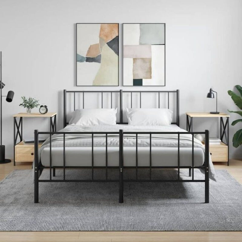 Set aus 2 Nachttischen von Vidaxl in Eiche Natur und Braun im Industrial Design aus Holzwerkstoff und Metall, B/T/H: 50 x 41 x 65 cm - Bild 1