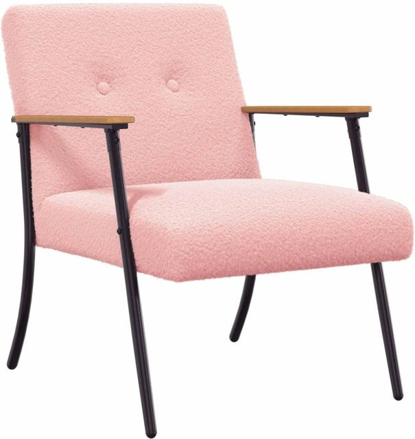 vidaXL Sessel in Rosa aus lockigem Bouclé-Stoff mit Armlehnen, B/T/H: 59 x 75 x 78 cm - Bild 1