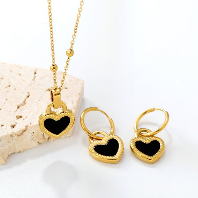 LUXUKISSKIDS Schmuckset Edelstahl, Schwarz, Muschel-Herzform, Kinder - Bild 1