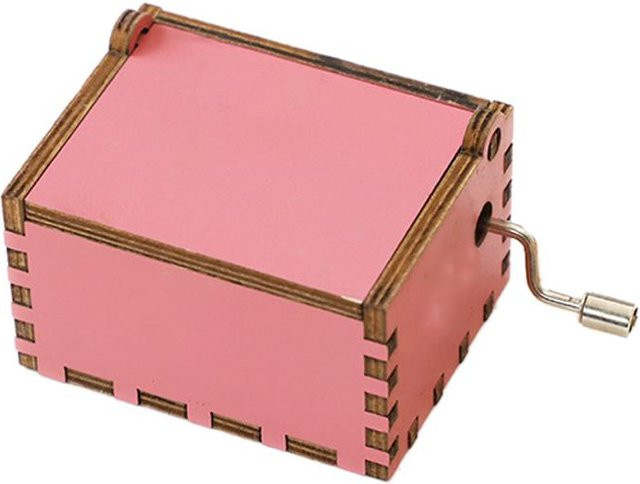 CosyHome Hölzerne Spieluhr mit klassischer Schnitzerei und Handkurbel in Rosa im antiken Stil - Bild 1