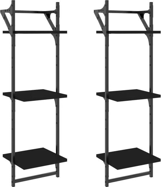 vidaXL Wandregale Set mit 3 Ablagen und Stangen in Schwarz, 2 Stück, B/T/H: 30 x 25 x 100 cm - Bild 1