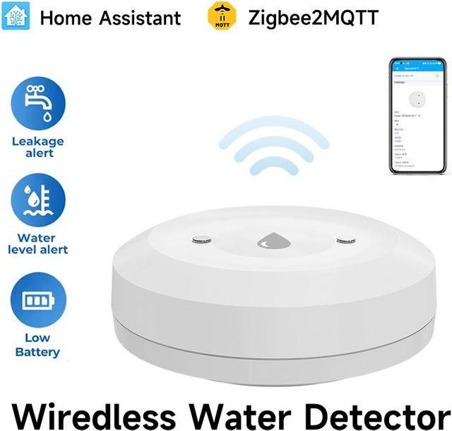 iHseno Smart Home Wasserleck-Sensor ZigBee 2MQTT Wassersensor-Controller, weiß - Bild 1