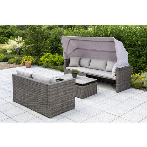 Merxx Gartenmöbel-Eckset San Marco in Grau mit Tisch, Eckbank und Auflagen aus Akazienholz und Stahl - Bild 2