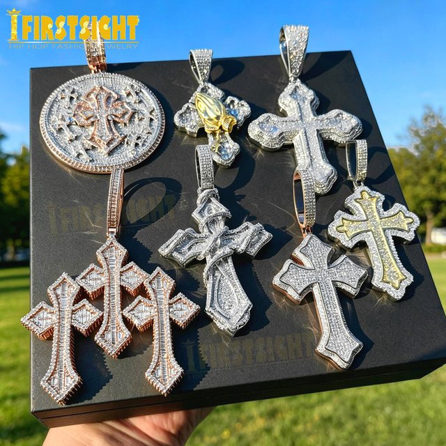 Halskette mit Kreuz-Anhänger, Bicolor, Zirkonia, Herren - Bild 1