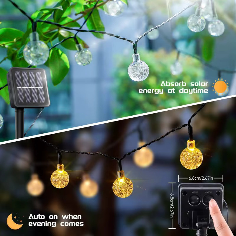 Wasserdichte Solar-Globus-Lichterkette mit 8 Modi für Außenbereich, Terrasse und Hochzeit, transparente Kugeln - Bild 2
