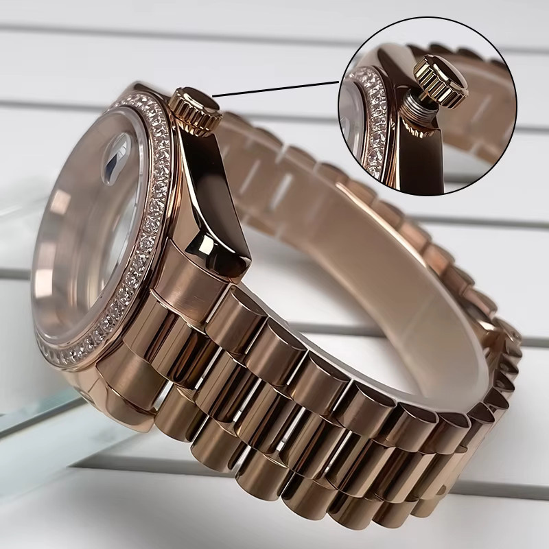 MACARLON Uhrenzubehör, Gehäuse, Edelstahl, Roségold, Diamant, 39 mm, Unisex - Bild 3