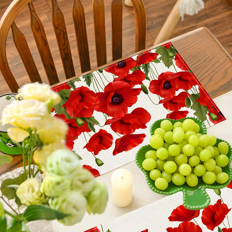VIKAMA Tischsets aus Leinen mit floralem Druck, rechteckig, mehrfarbig, waschbar für drinnen und draußen - Bild 2