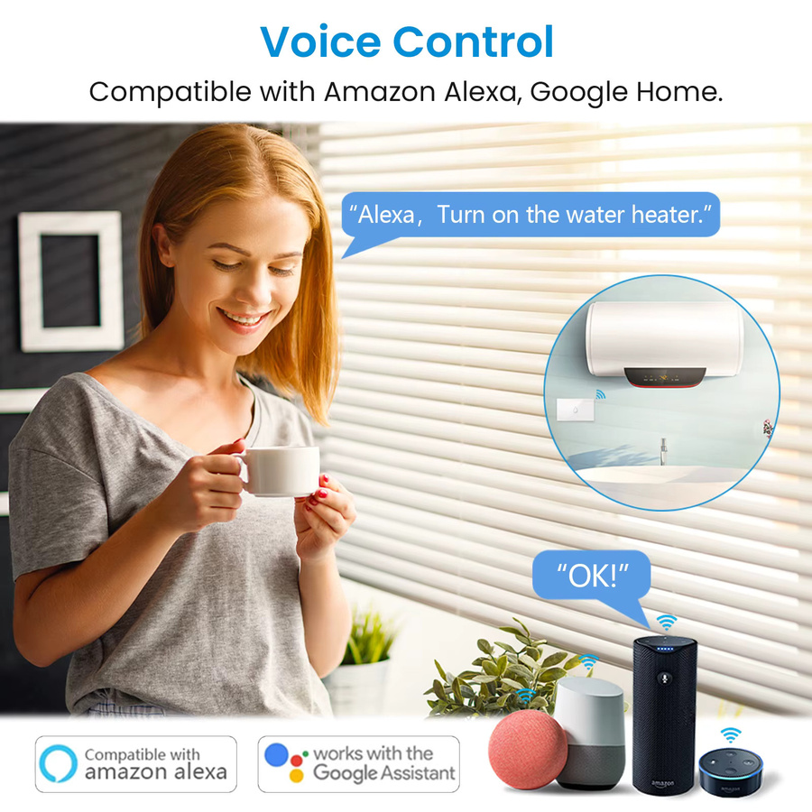 Tuya Smart Life Boiler Warmwasserbereiter Touch-Schalter mit Energieverbrauchsüberwachung und Sprachsteuerung für Google Assistant und Alexa in Schwarz oder Weiß - Bild 3
