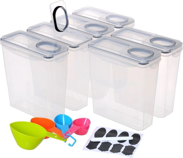 Relaxdays Vorratsdosen Set aus Kunststoff, 6-teilig, transparent und schwarz, luftdicht, B/T/H: 25 x 24 x 11,5 cm, 3,7 Liter - Bild 1