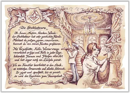Zunftbild Stukkateur als Vintage Paper Poster auf Antikpapier, Mehrfarbig, Format A4 - Bild 1