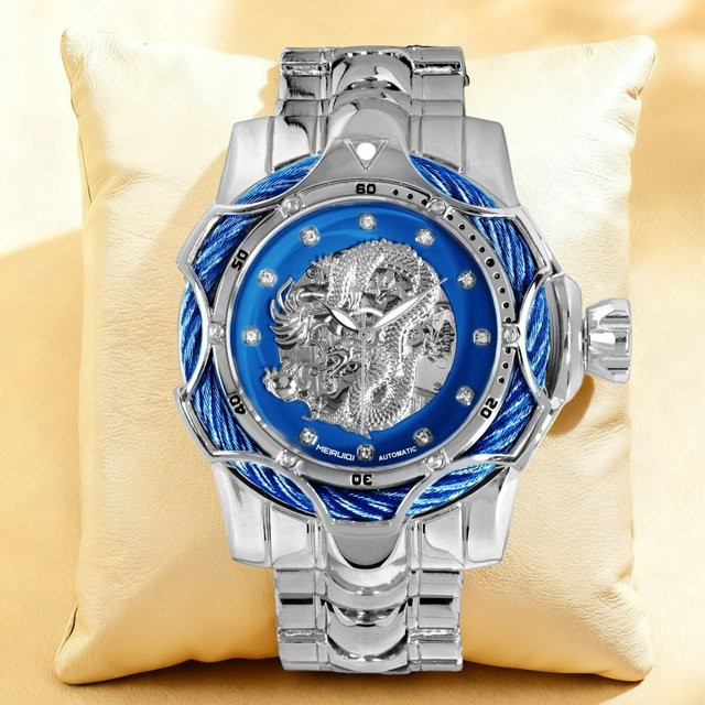 MEIRUIQI Armbanduhr Automatik, Edelstahl, blaues Zifferblatt, Herren - Bild 1
