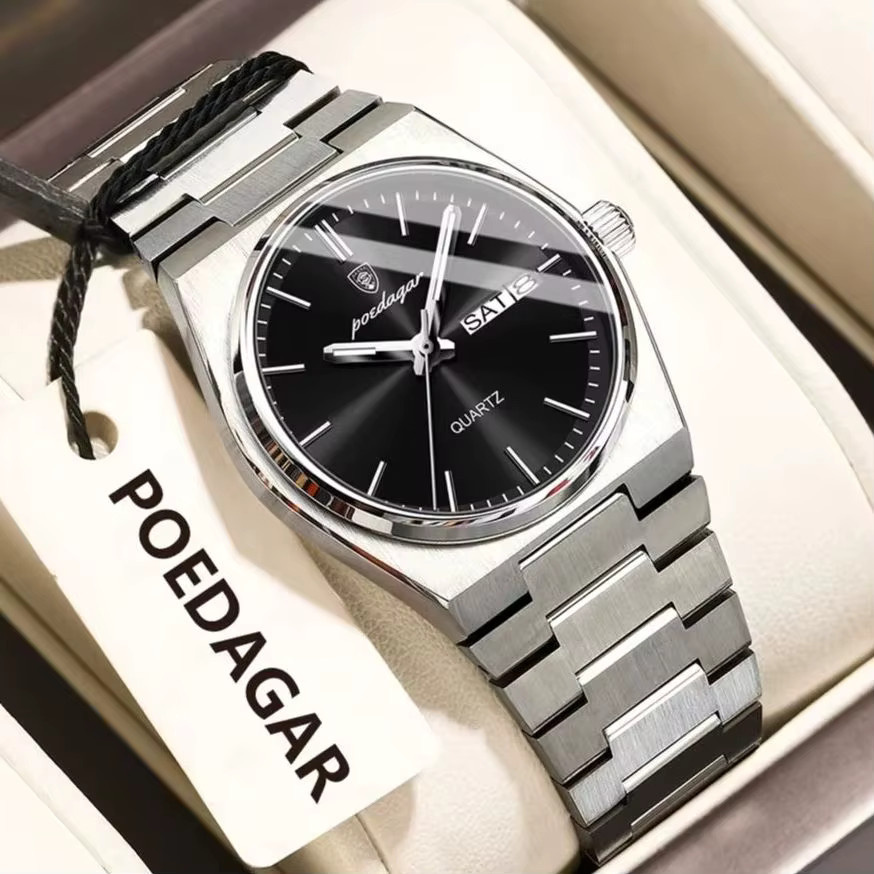 POEDAGAR Armbanduhr Quarz, Edelstahl, Silber, Schwarz, Damen - Bild 2