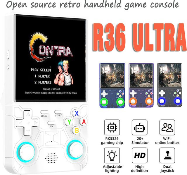 XMWL R36 Ultra Retro Handheld-Spielkonsole mit 4-Zoll-Hochauflösungsbildschirm, Open-Source Linux-System, Dual-Joystick und Arcade-Funktion in Blau-Weiß - Bild 1
