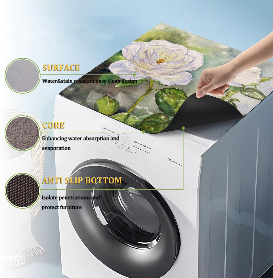 VIKAMA Staubschutzmatte für Waschmaschine und Trockner mit Blumenmuster, rutschfest und waschbar, Multicolor - Bild 2