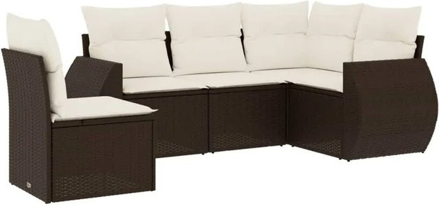 vidaXL 5-tlg. Garten-Sofagarnitur in L-Form aus Polyrattan mit Kissen, Braun - Bild 1