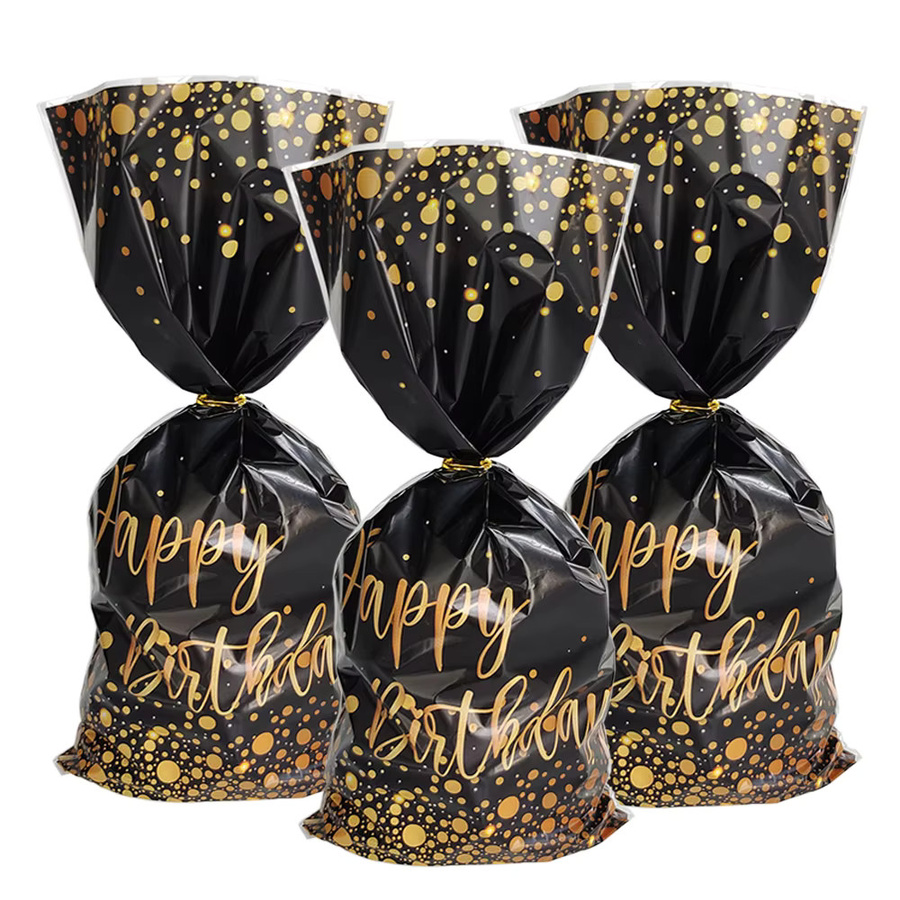 50 Stück Geschenkbeutel Gold Schwarz mit Punktmuster für Geburtstag und Süßigkeiten aus Kunststoff - Bild 2