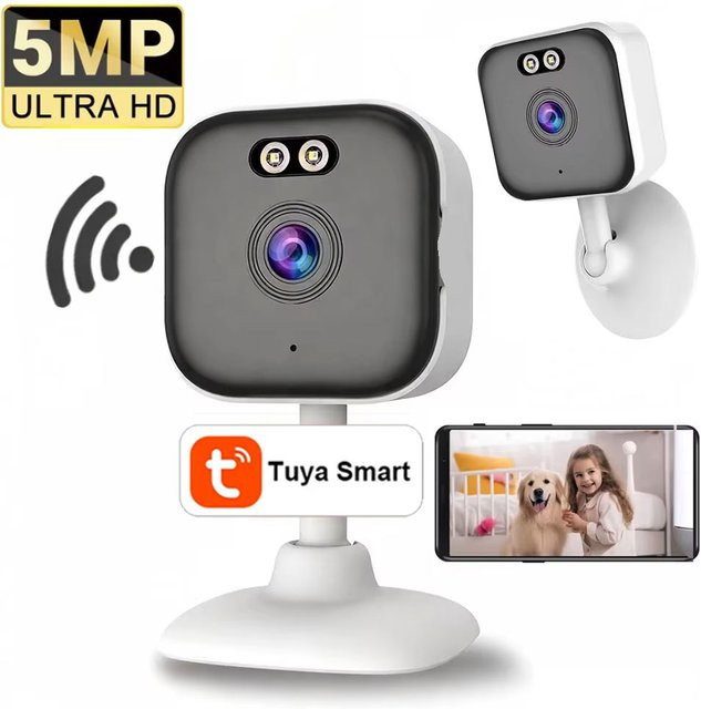 AHCVBIVN Mini WLAN-Kamera mit 5MP HD-Videoüberwachung, kabellose IP-Kamera für Innenräume mit Bewegungserkennung und App-Steuerung via Tuya für dein Smart Home oder als Babymonitor - Bild 1