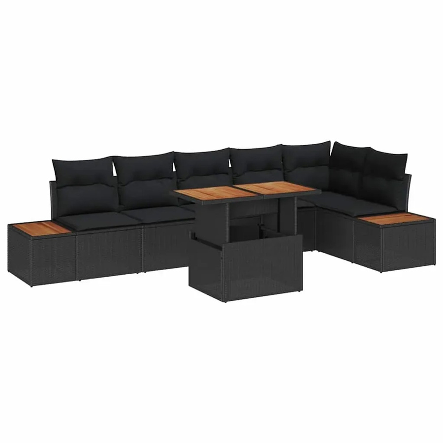 vidaXL Garten-Sofa-Set aus Poly-Rattan in Schwarz mit 7-teiliger Polstergarnitur und Stauraumfunktion - Bild 2