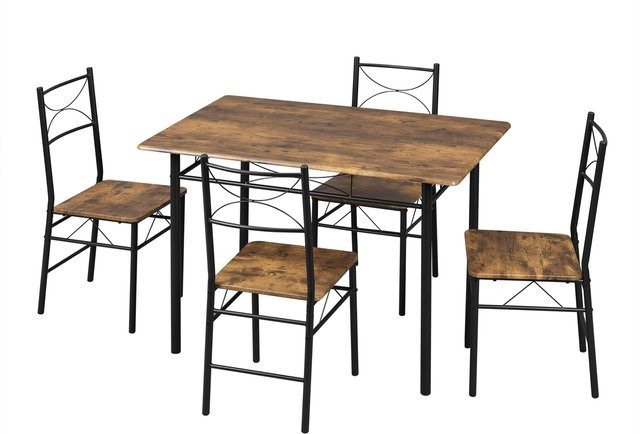 WOLTU Esszimmer-Set mit Esstisch und 4 Stühlen im Industrial-Design, rechteckiger Küchentisch aus Holz und Metall, Farben: Weiß und Braun - Bild 1