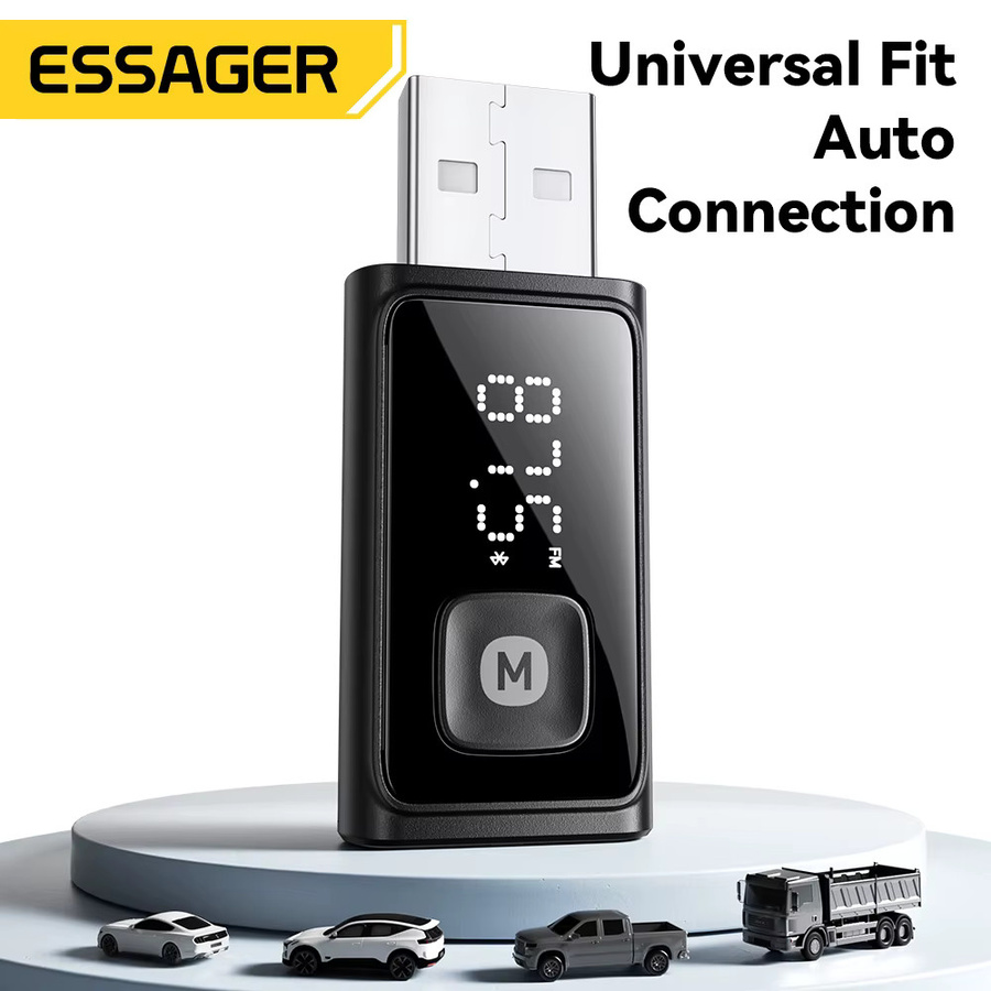 ESSAGER Bluetooth 5.4 Auto-Adapter in Schwarz mit FM-Transmitter, Audio-Receiver und Freisprechanruf-Funktion inklusive Mikrofon - Bild 5