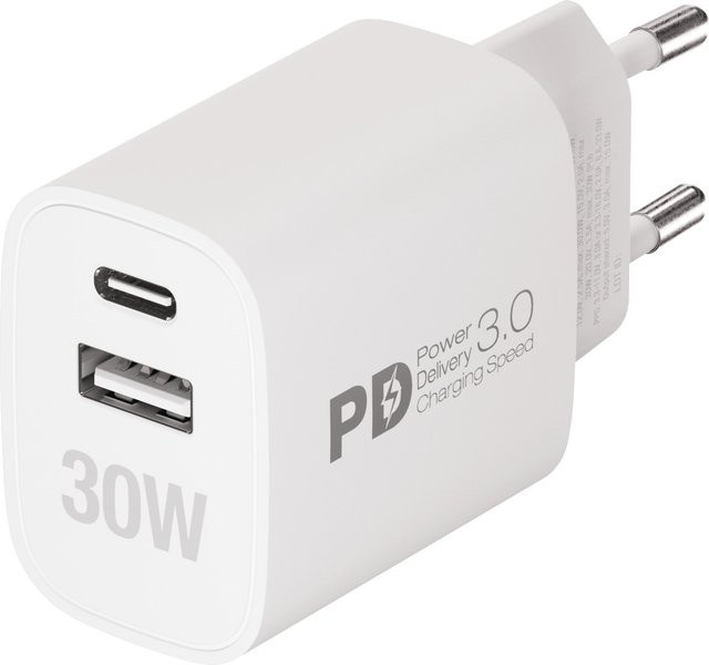 Vivanco Dual USB Schnellladegeraet 30W mit USB-A und USB-C in Weiß - Bild 1