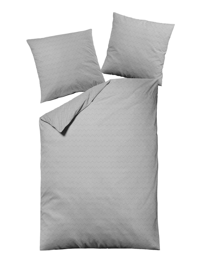 Dormisette Fein Flanell Bettwäsche Silber Uni mit Zickzack-Muster, B/H: 135 x 200 cm und 80 x 80 cm - Bild 1