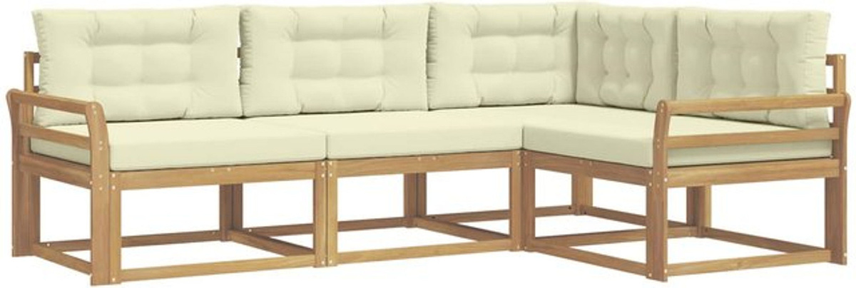 vidaXL Outdoor-Sofagarnitur aus Akazien-Massivholz mit Kissen in Weiß und Beige, 3-teiliges Loungemöbel-Set aus Polyester - Bild 1