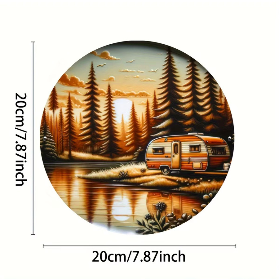 Rundes Wandkunst-Dekorschild aus Metall von Potdemiel im Vintage-Campingszenen-Design, Mehrfarbig, Durchmesser: 20,3 cm - Bild 3