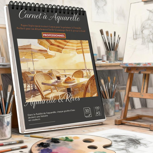 Spiralgebundenes A5-Kunstskizzenbuch mit schwarzem Hardcover und säurefreiem Aquarellpapier für Künstler und Studenten - Bild 1