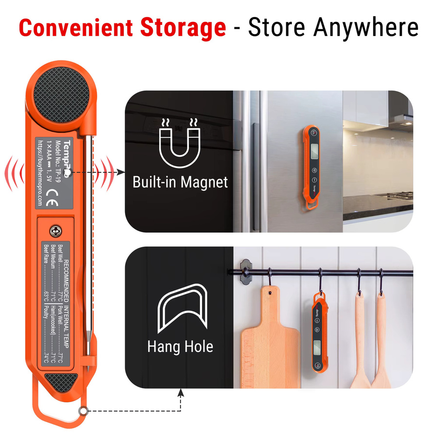 TempPro TP03H Digitales Sofortlese-Fleischthermometer in Orange mit LCD-Anzeige und Kalibrierung - Bild 4