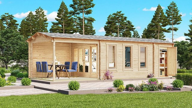 Gartenhaus Super Eva E mit Terrasse und Schuppen, Maße: 9 x 3 m, Veranda: 4 x 9 m - Bild 1