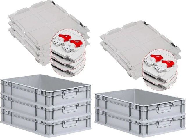 PROREGAL SuperSparSet 5x Eurobox NextGen Grip mit Scharnierdeckel und roten Schiebeschnappverschlüssen, Grau, H x B x T: 12 x 40 x 60 cm, 23 Liter - Bild 1