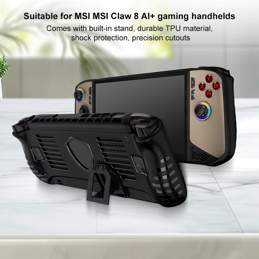 Stoßfeste TPU-Schutzhülle für MSI Claw 8 AI+ 2025 in Schwarz mit integriertem Ständer - Bild 4