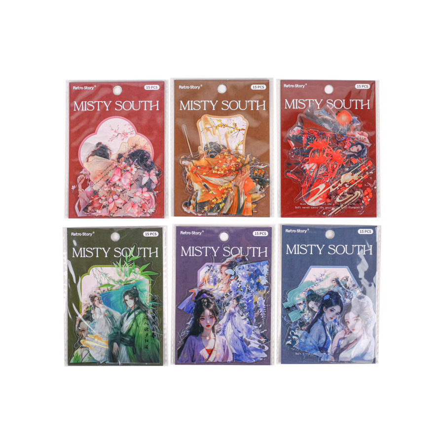 15 Stück Jiangnan-Serie Kawaii Mädchen Aufkleber im antiken Stil, selbstklebende dekorative Sticker für DIY Scrapbook und ästhetische Schreibwaren, Mehrfarbig - Bild 3