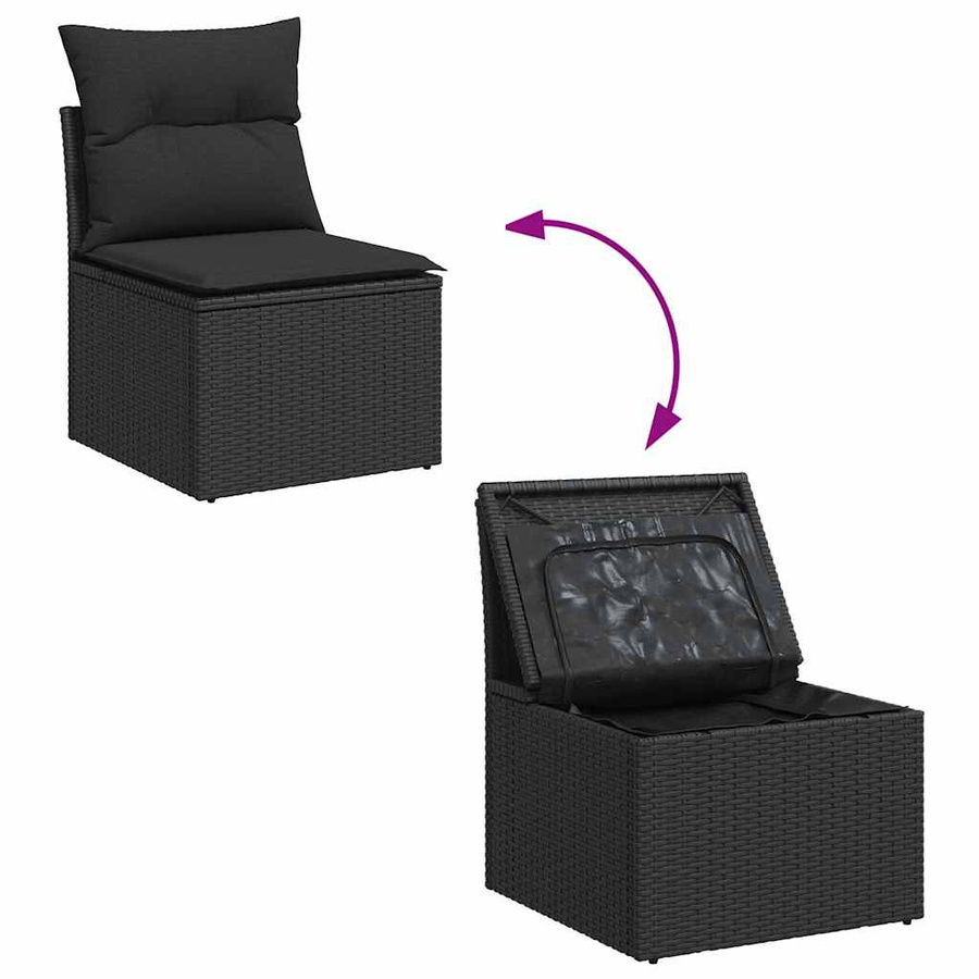 vidaXL 7-tlg. Garten-Sofagarnitur in L-Form aus Polyrattan mit Kissen, Schwarz - Bild 5