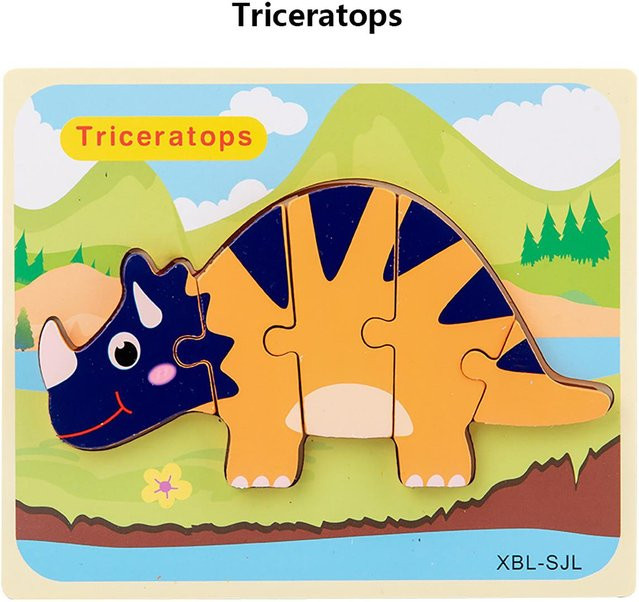Kidsly 3D-Dinosaurier-Greifbrett-Puzzle, Holzspielzeug, ab 3 Jahre - Bild 1