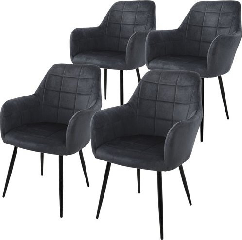 4er Set Esszimmerstühle von ECD Germany in Dunkelgrau mit Samtbezug und Armlehnen im modernen Retro-Design - Bild 1