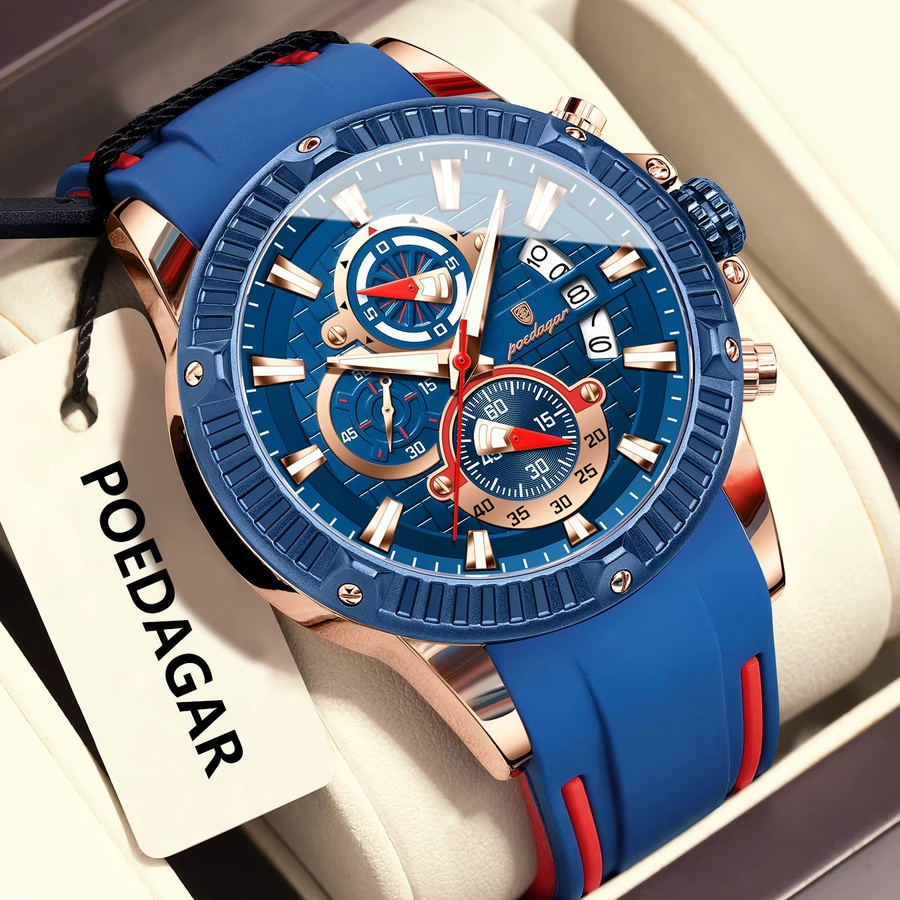 POEDAGAR Armbanduhr Chronograph, Quarz, Silikonarmband, Herren - Bild 2